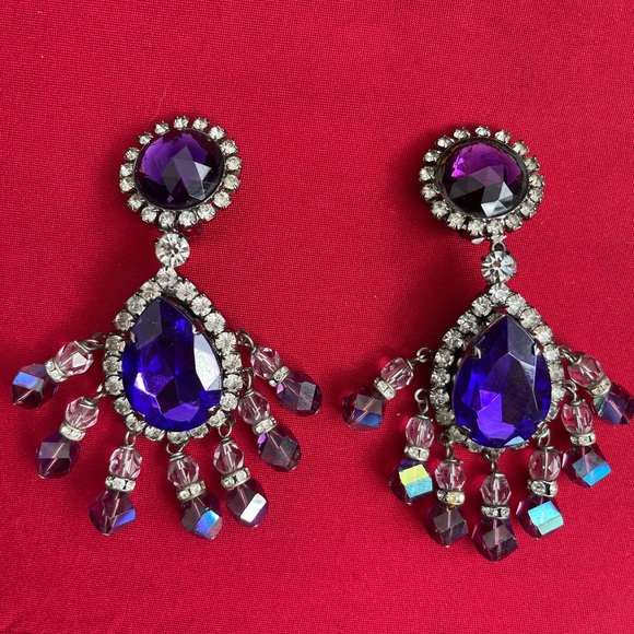 Vintage 1980’s Lawrence VRBA  purple Drop  clip on Earrings - Picture 5 of 6